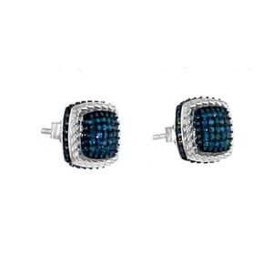 Genuine Blue Diamond Earrings Set In Sterling Silver